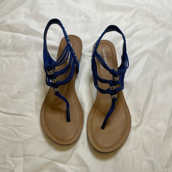 Madden Girl size 8 blue rhinestone T strap flat thrill sandals - Picture 2 of 7